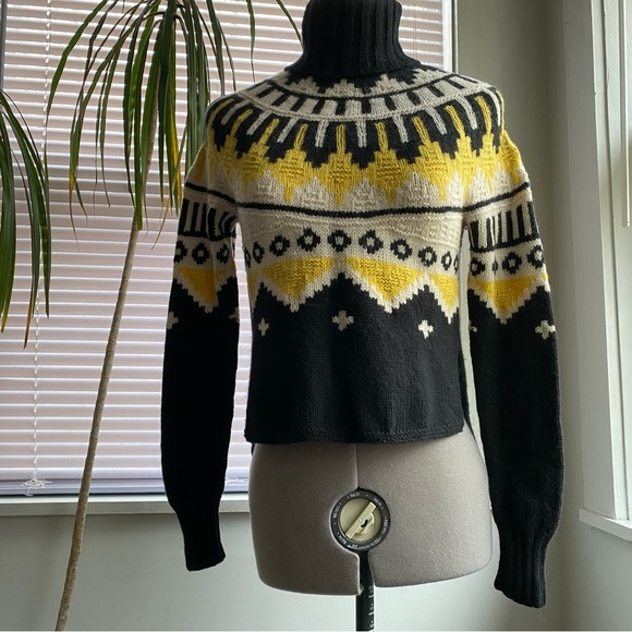 RALPH LAUREN Vintage Tribal Print Hand Knitted Sweater Black Yellow Size S - Picture 3 of 10